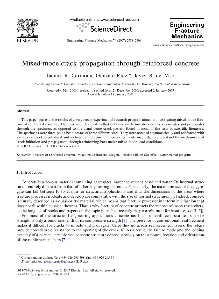 Mixed-mode crack propagation through reinforced concrete