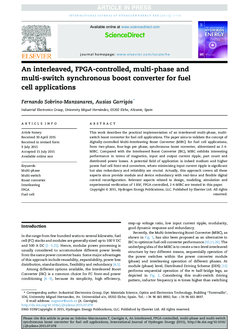 An interleaved, FPGA-controlled, multi-phase and multi-switch synchronous boost converter for fuel cell applications