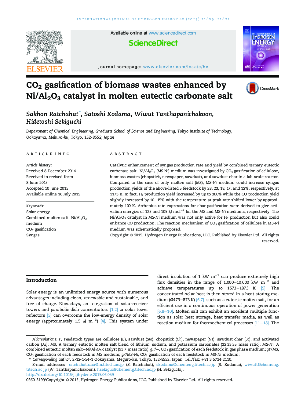 CO2 gasification of biomass wastes enhanced by Ni/Al2O3 catalyst in molten eutectic carbonate salt