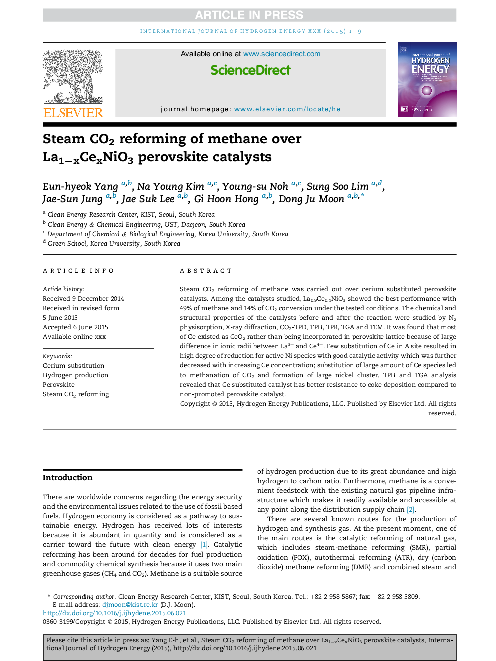 Steam CO2 reforming of methane over La1âxCexNiO3 perovskite catalysts