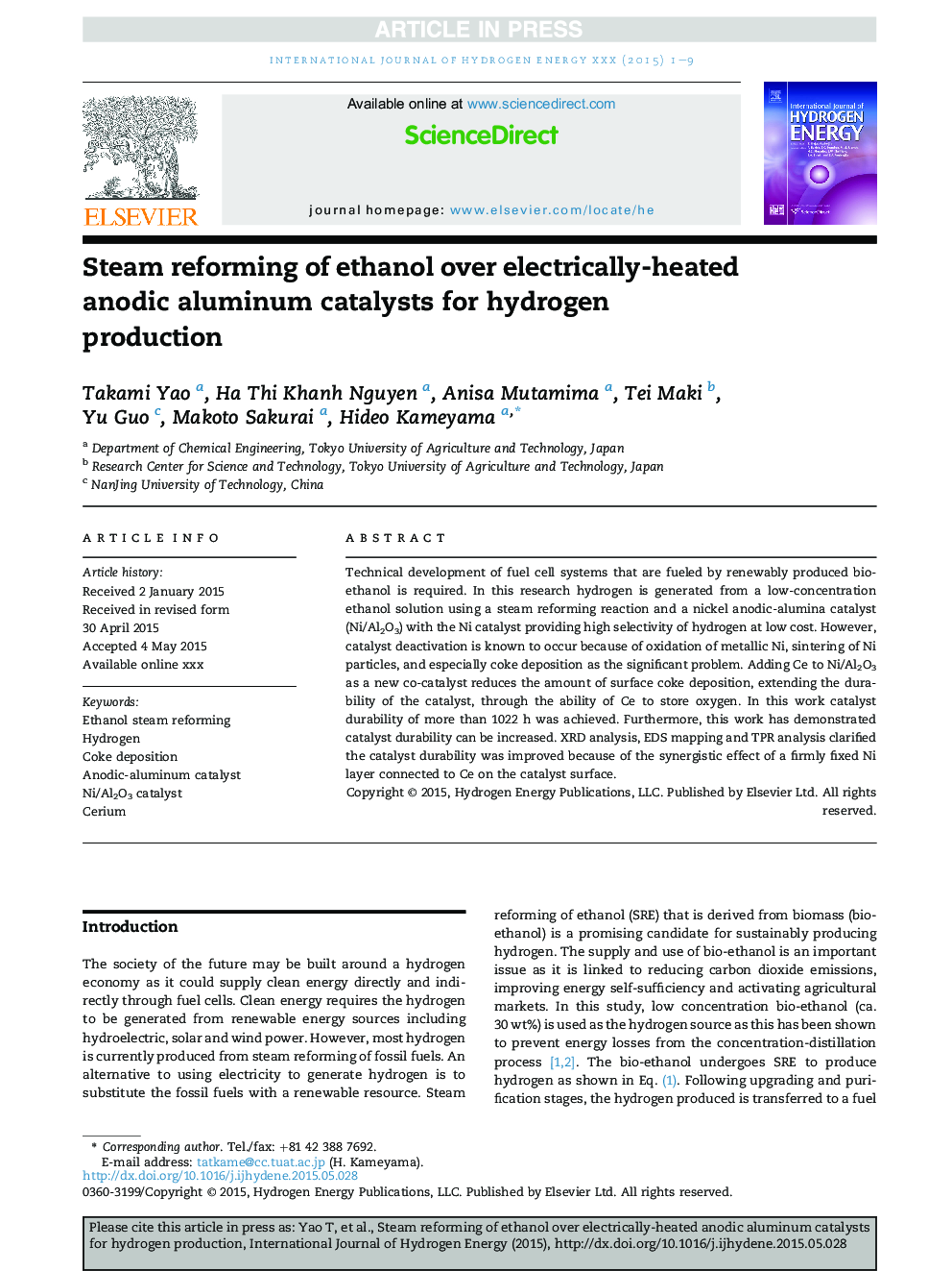 Steam reforming of ethanol over electrically-heated anodic aluminum catalysts for hydrogen production