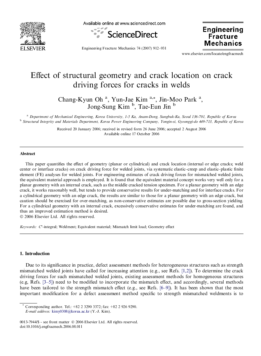 Effect of structural geometry and crack location on crack driving forces for cracks in welds