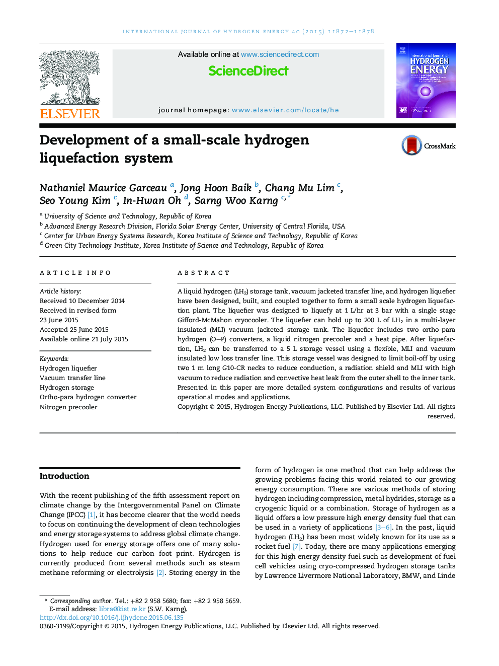 Development of a small-scale hydrogen liquefaction system