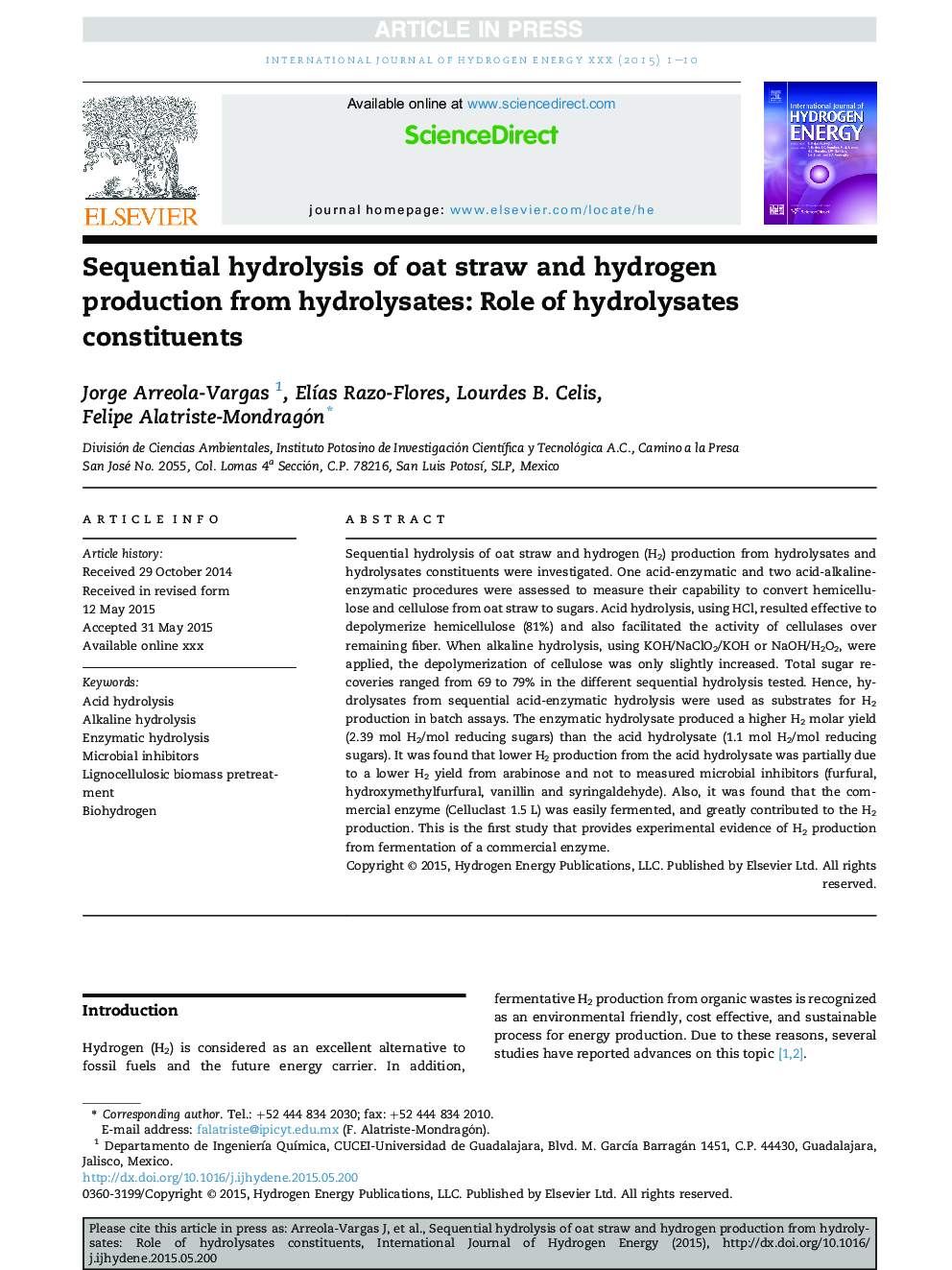 Sequential hydrolysis of oat straw and hydrogen production from hydrolysates: Role of hydrolysates constituents