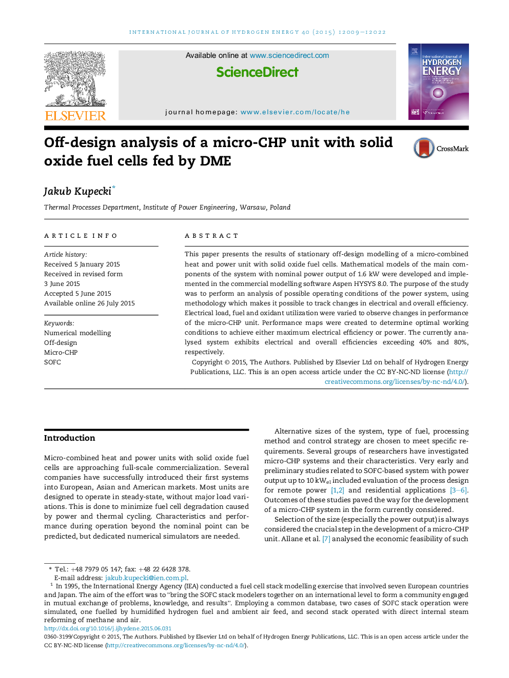 Off-design analysis of a micro-CHP unit with solid oxide fuel cells fed by DME