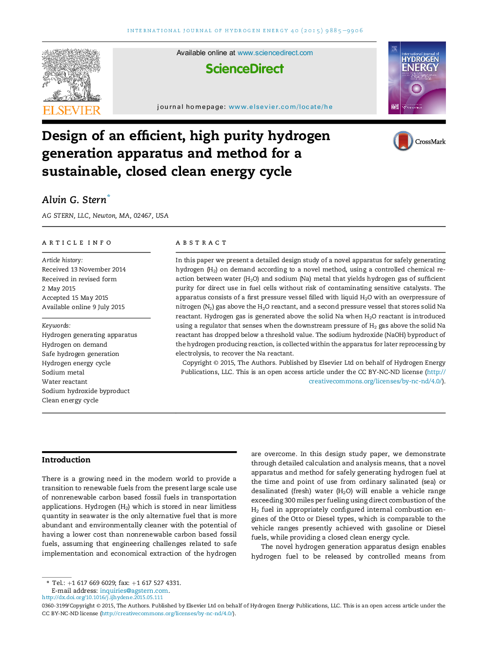 Design of an efficient, high purity hydrogen generation apparatus and method for a sustainable, closed clean energy cycle