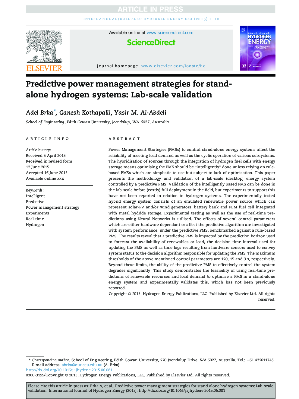 Predictive power management strategies for stand-alone hydrogen systems: Lab-scale validation