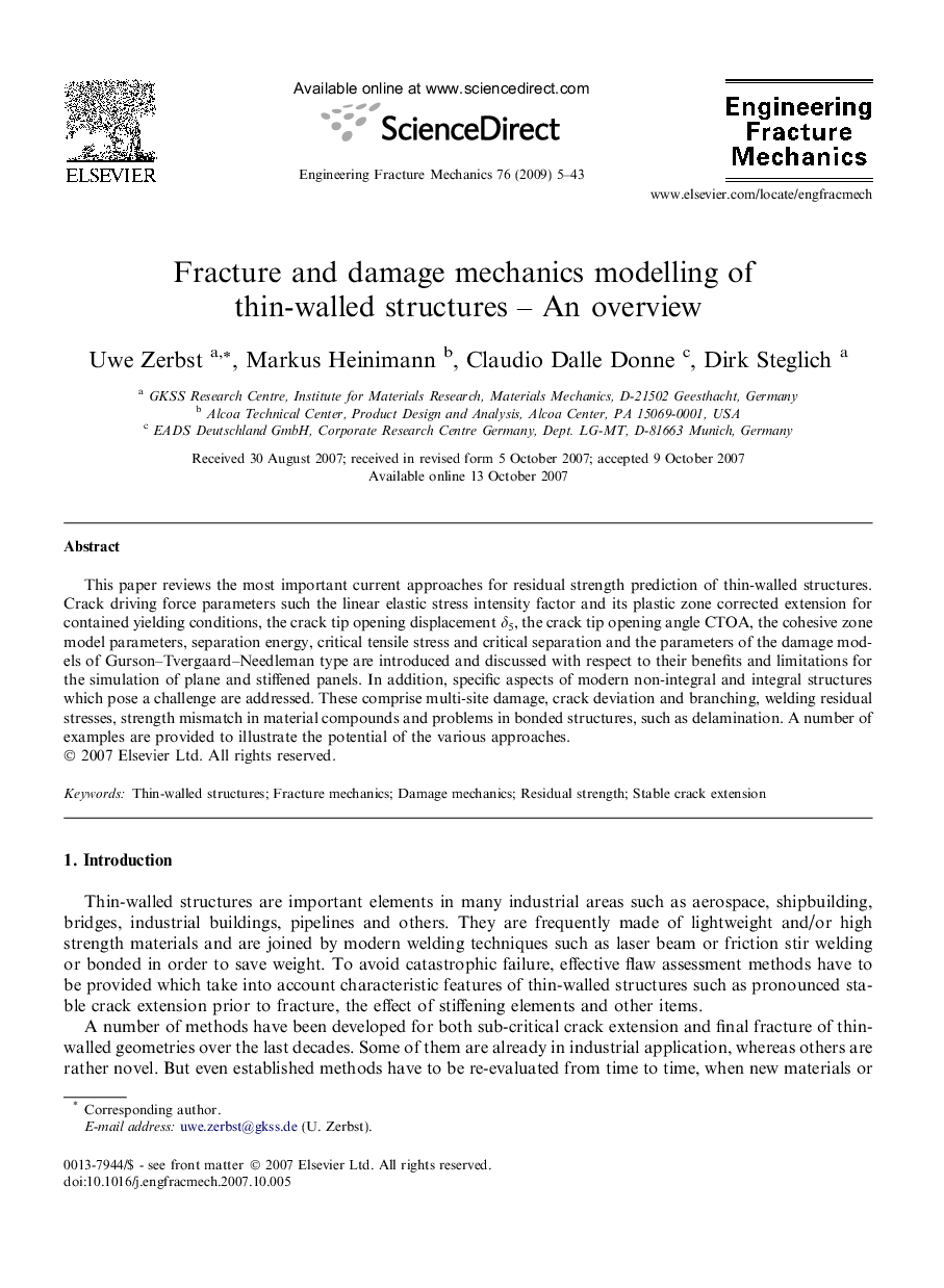 Fracture and damage mechanics modelling of thin-walled structures – An overview