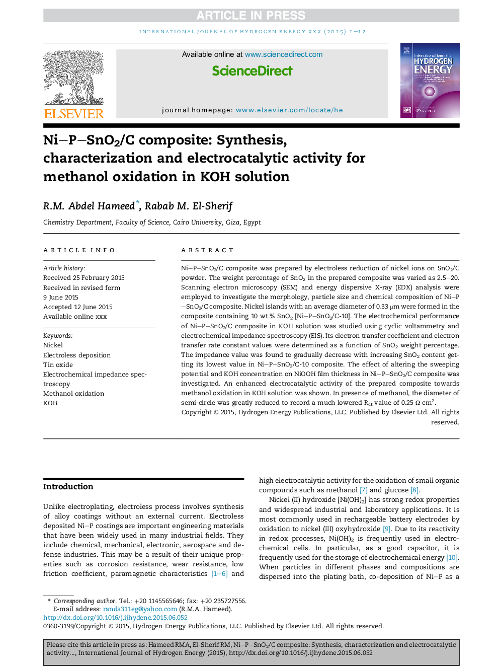 Ni-P-SnO2/C composite: Synthesis, characterization and electrocatalytic activity for methanol oxidation in KOH solution