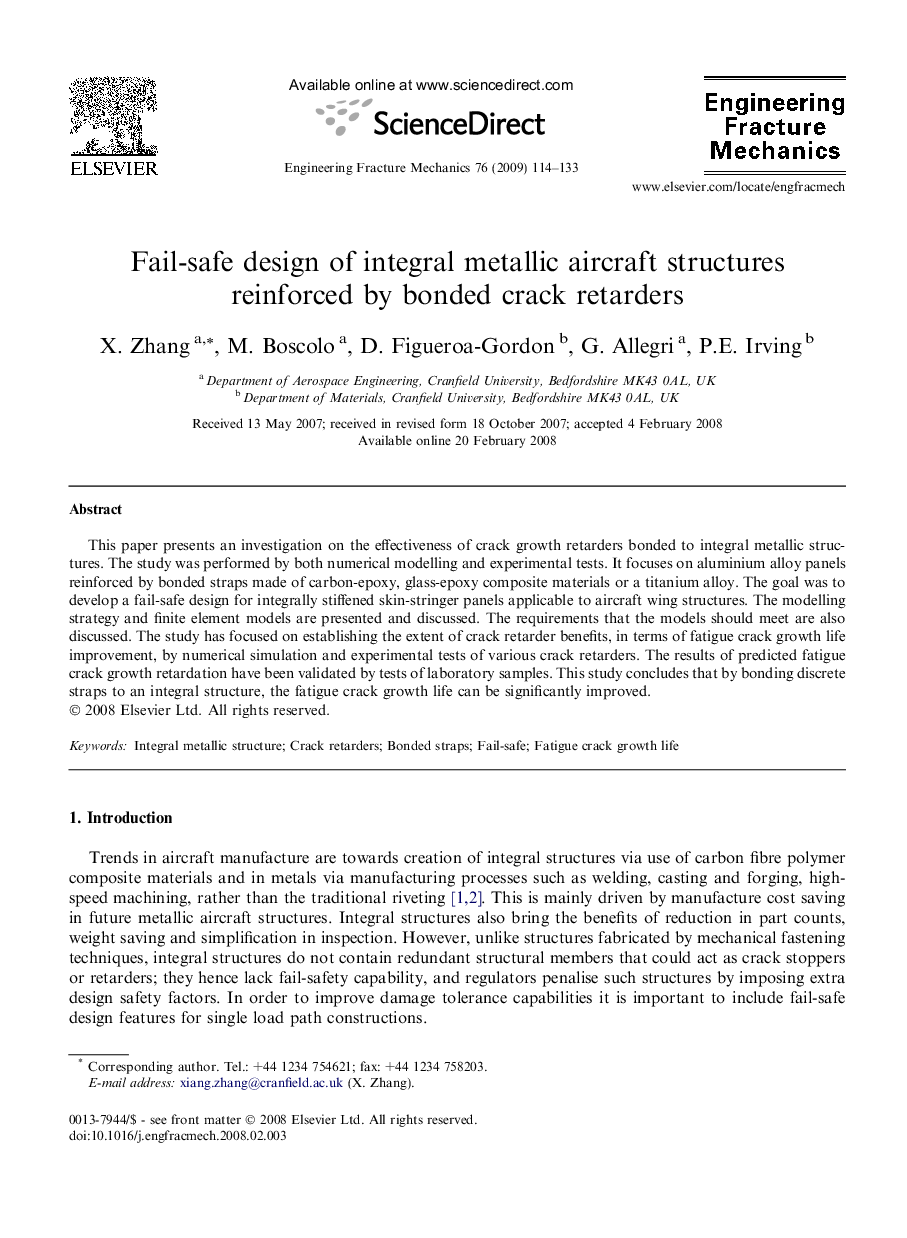 Fail-safe design of integral metallic aircraft structures reinforced by bonded crack retarders