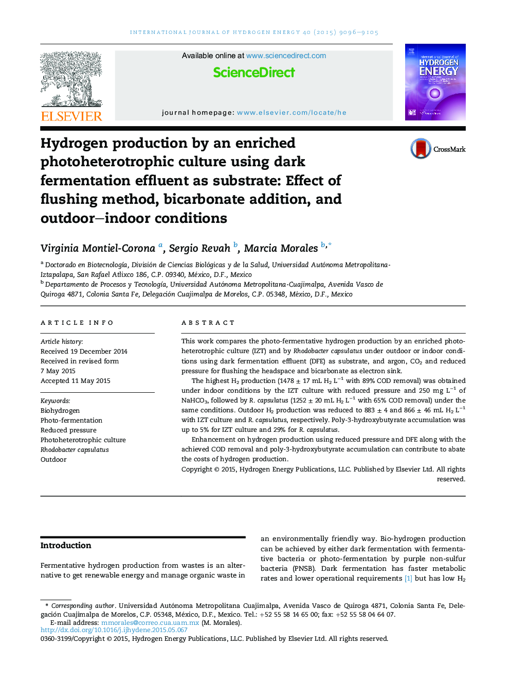 Hydrogen production by an enriched photoheterotrophic culture using dark fermentation effluent as substrate: Effect of flushing method, bicarbonate addition, and outdoor-indoor conditions