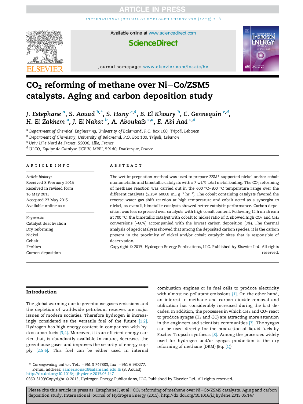 CO2 reforming of methane over Ni-Co/ZSM5 catalysts. Aging and carbon deposition study