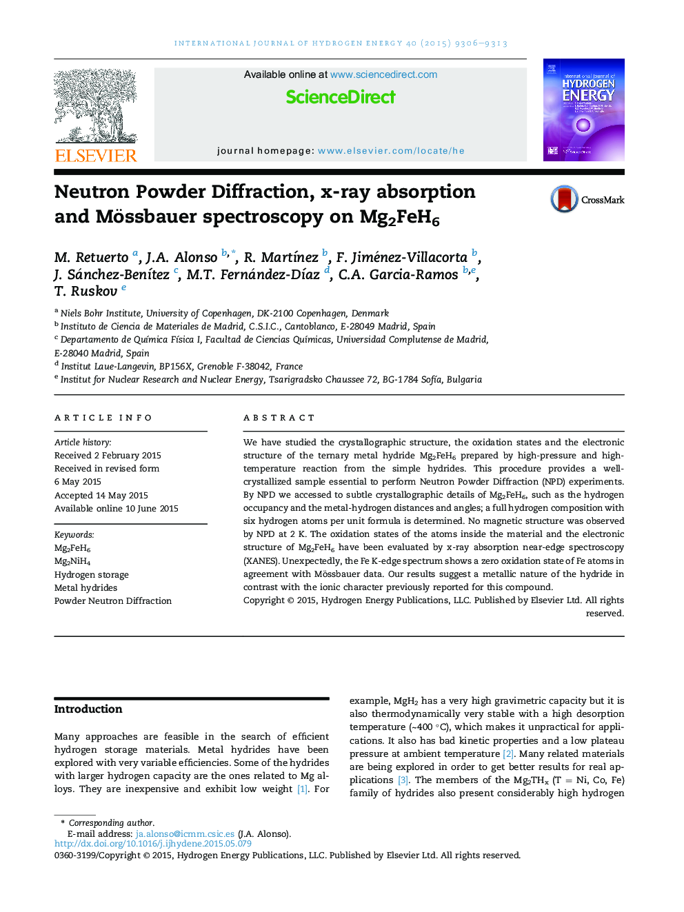 Neutron Powder Diffraction, x-ray absorption andÂ MössbauerÂ spectroscopy on Mg2FeH6