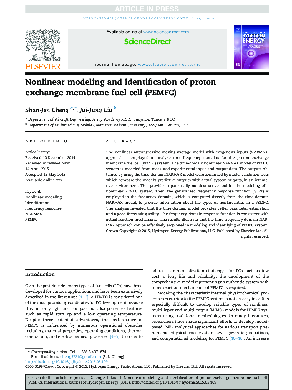 Nonlinear modeling and identification of proton exchange membrane fuel cell (PEMFC)