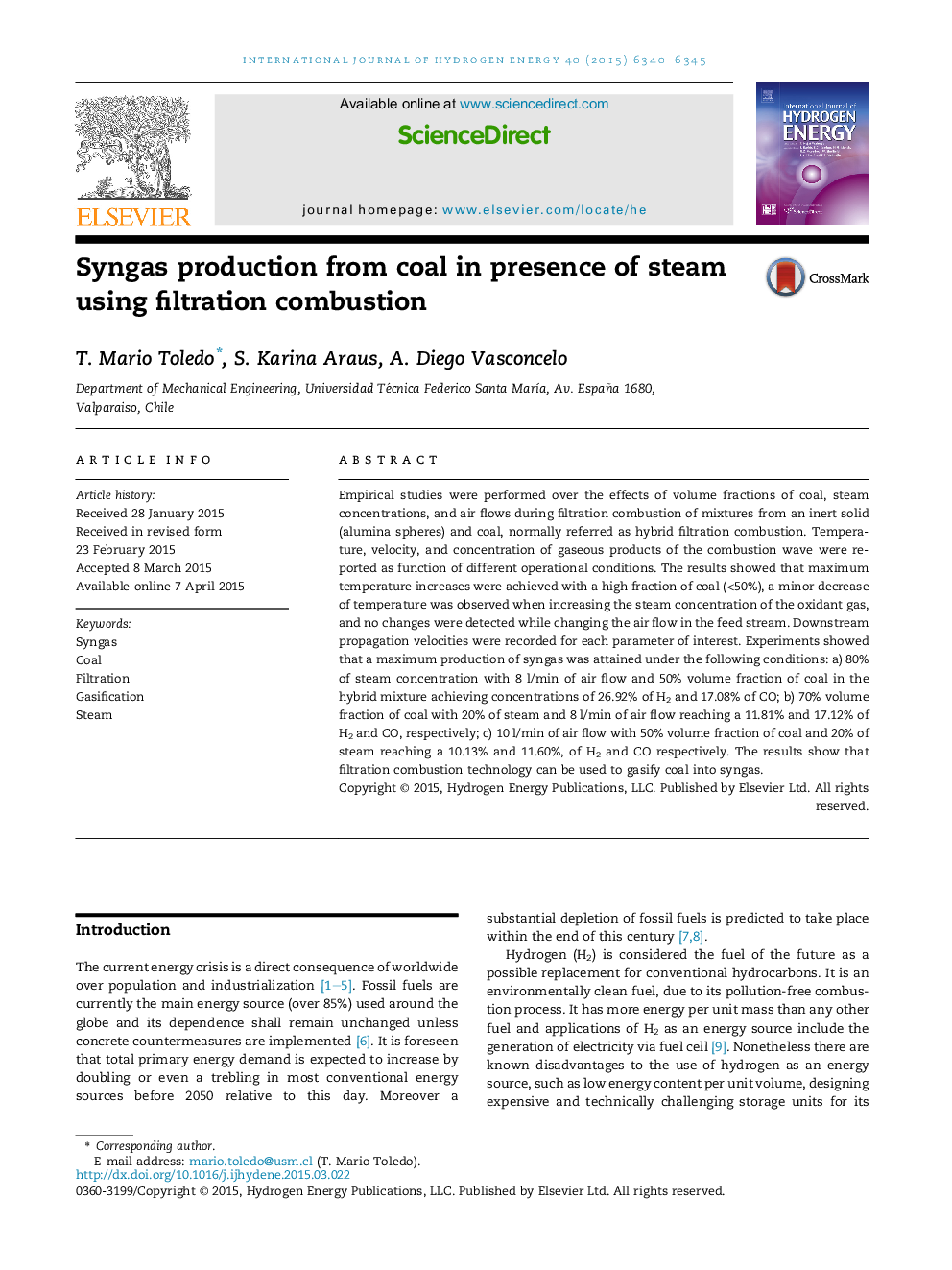 Syngas production from coal in presence of steam using filtration combustion