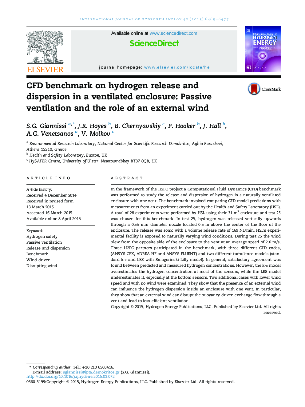 CFD benchmark on hydrogen release and dispersion in a ventilated enclosure: Passive ventilation and the role of an external wind