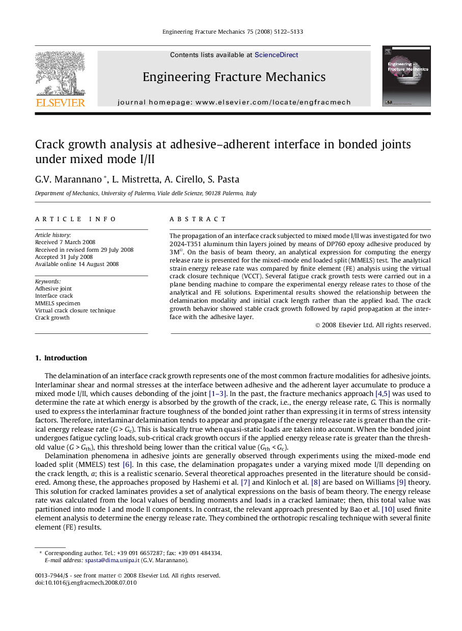 Crack growth analysis at adhesive–adherent interface in bonded joints under mixed mode I/II