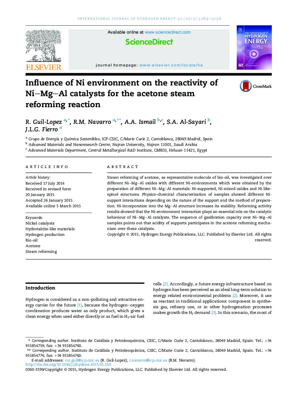 Influence of Ni environment on the reactivity of Ni-Mg-Al catalysts for the acetone steam reforming reaction