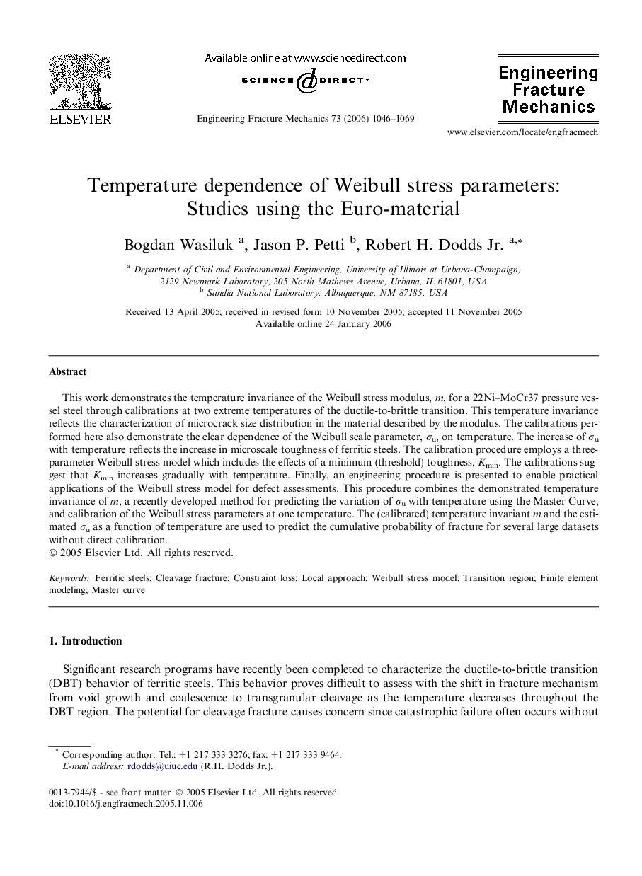 Temperature dependence of Weibull stress parameters: Studies using the Euro-material