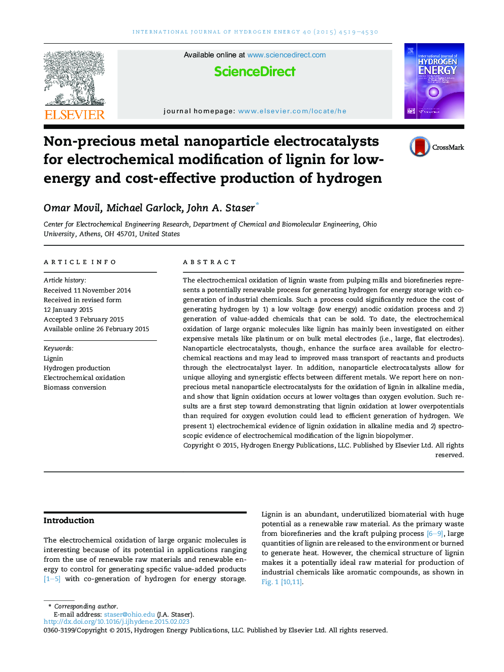 Non-precious metal nanoparticle electrocatalysts for electrochemical modification of lignin for low-energy and cost-effective production of hydrogen