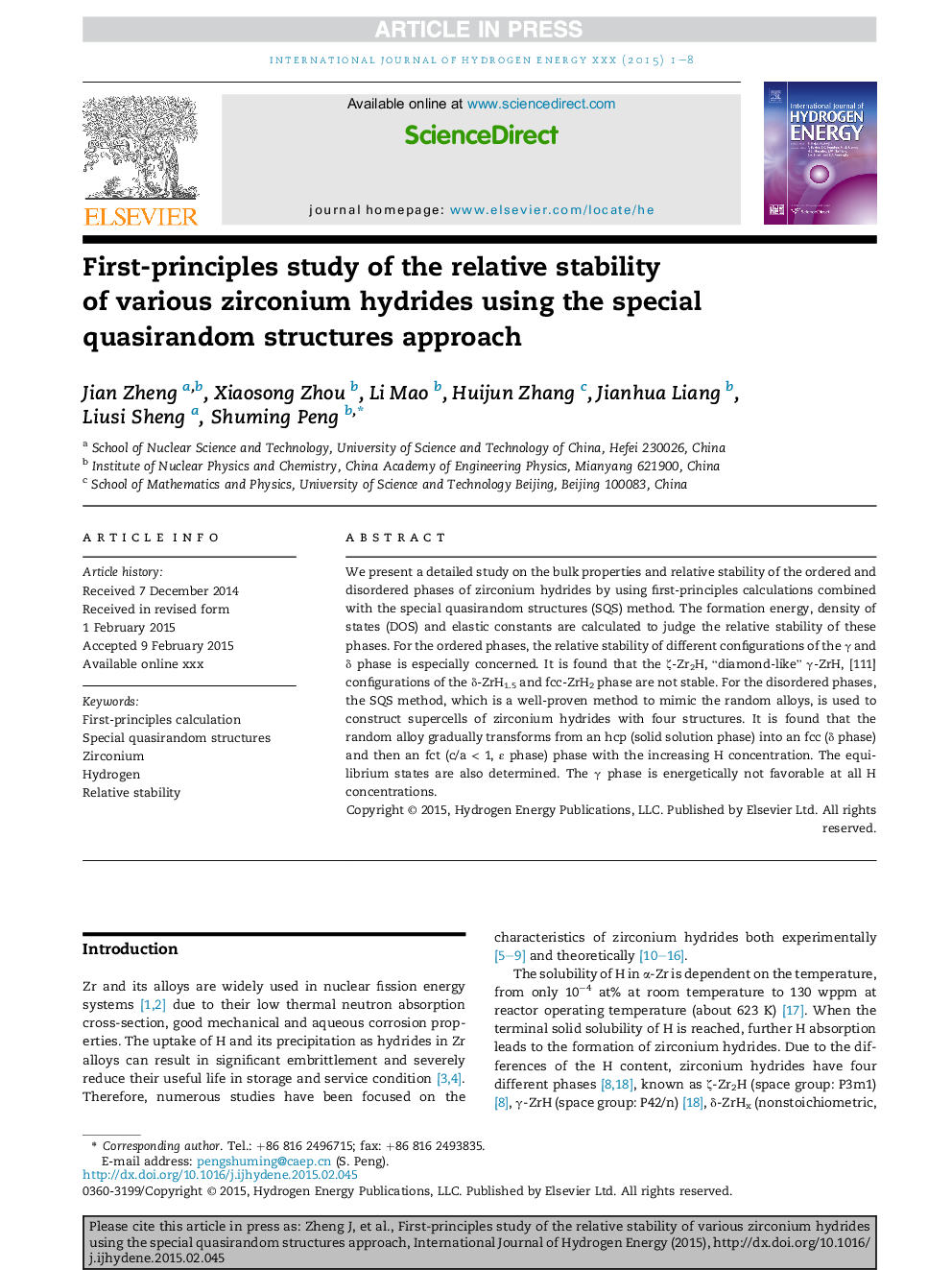 First-principles study of the relative stability of various zirconium hydrides using the special quasirandom structures approach