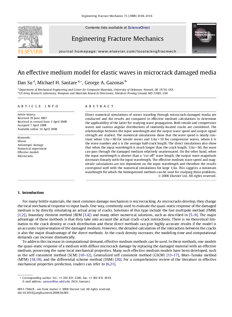 An effective medium model for elastic waves in microcrack damaged media