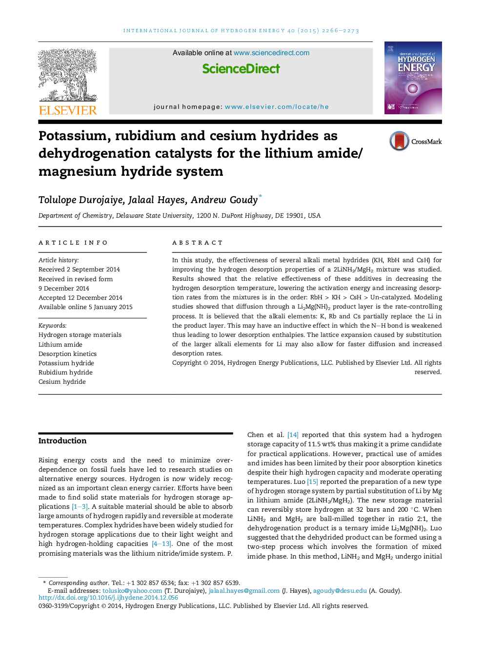 Potassium, rubidium and cesium hydrides as dehydrogenation catalysts for the lithium amide/magnesium hydride system