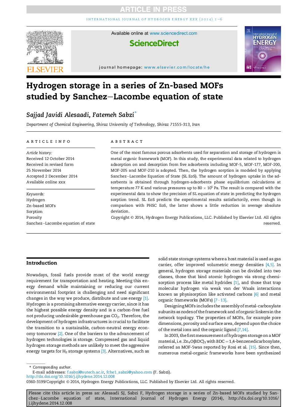 Hydrogen storage in a series of Zn-based MOFs studied by Sanchez-Lacombe equation of state