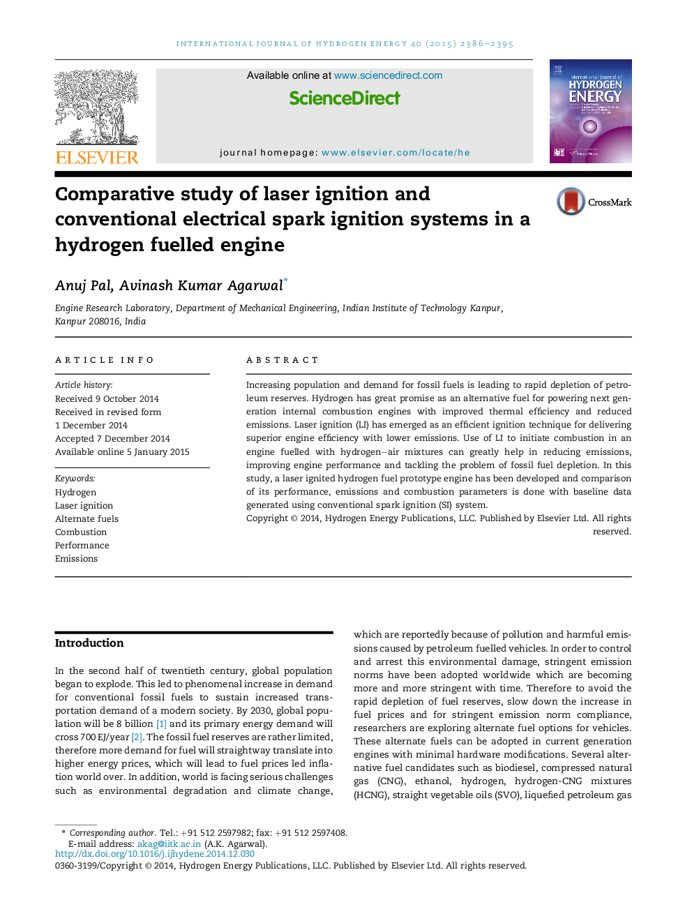 Comparative study of laser ignition and conventional electrical spark ignition systems in a hydrogen fuelled engine