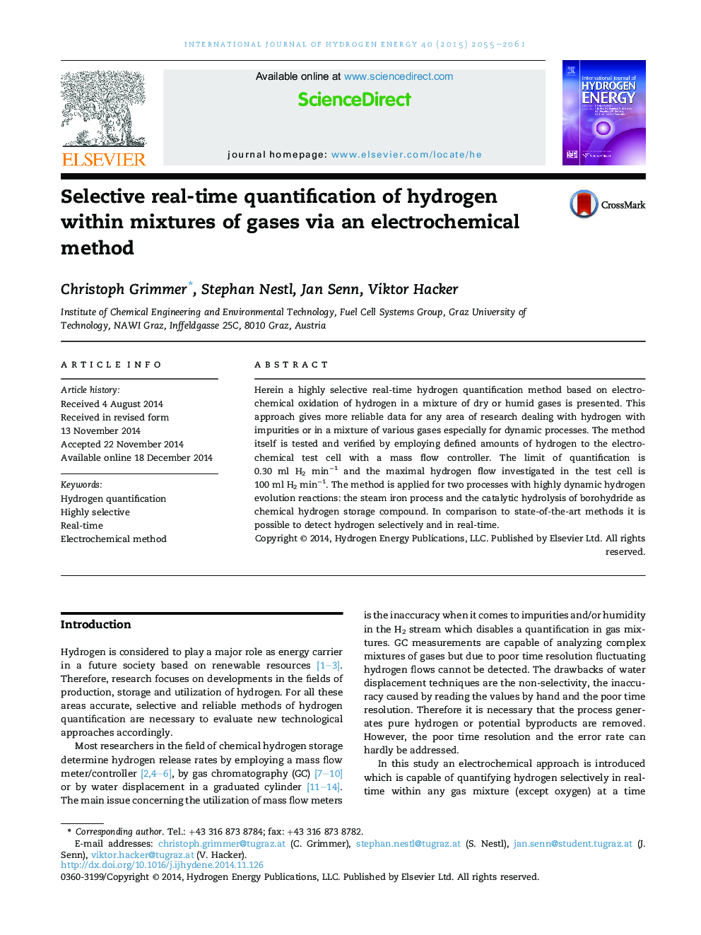 Selective real-time quantification of hydrogen within mixtures of gases via an electrochemical method