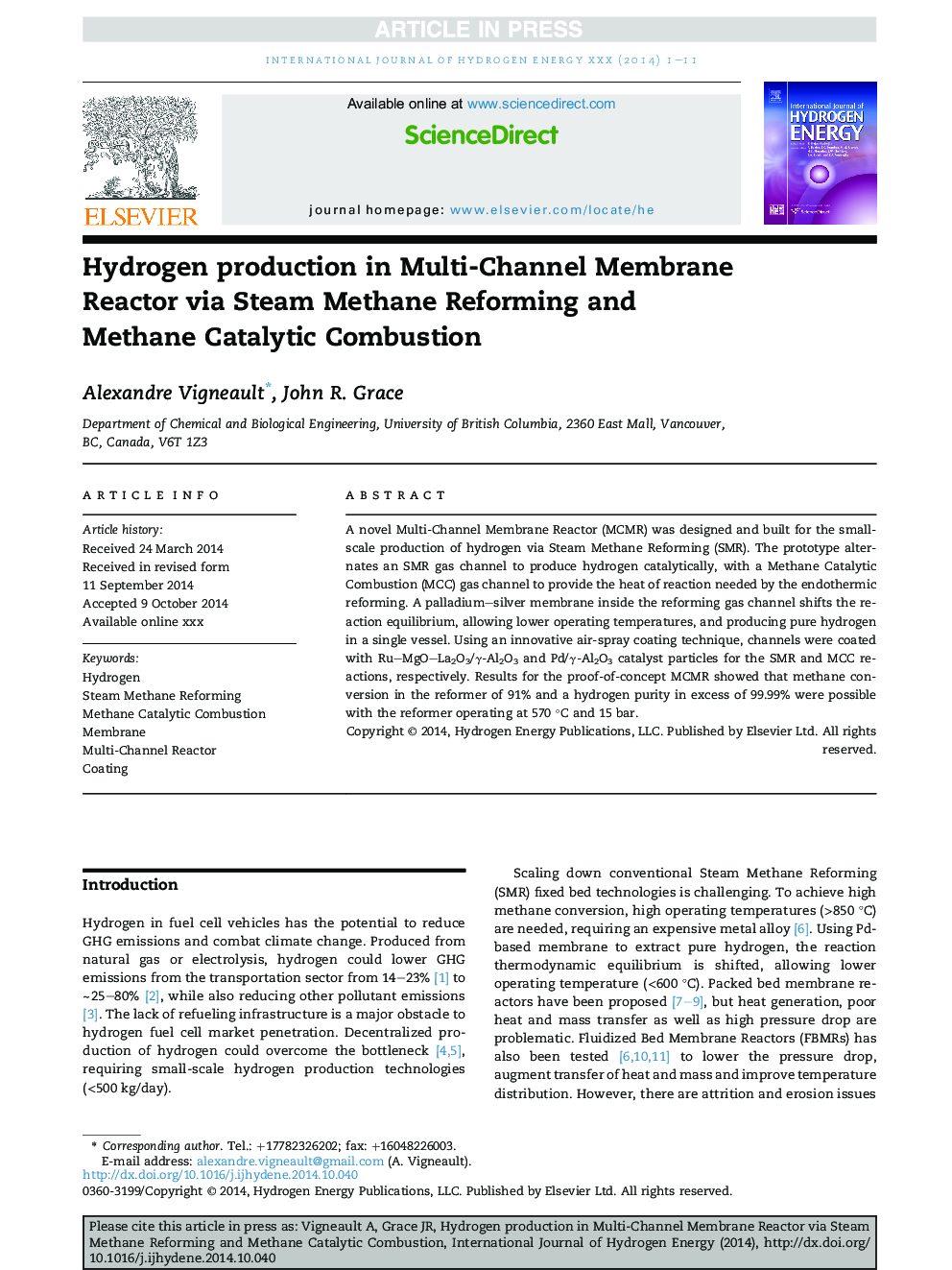 Hydrogen production in Multi-Channel Membrane Reactor via Steam Methane Reforming and Methane Catalytic Combustion