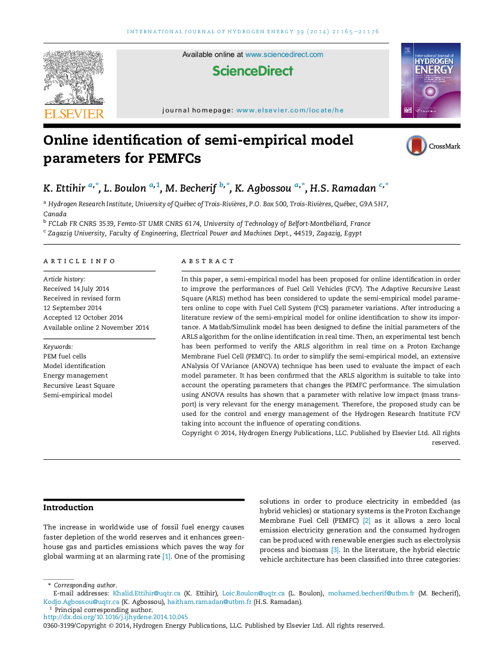 Online identification of semi-empirical model parameters for PEMFCs