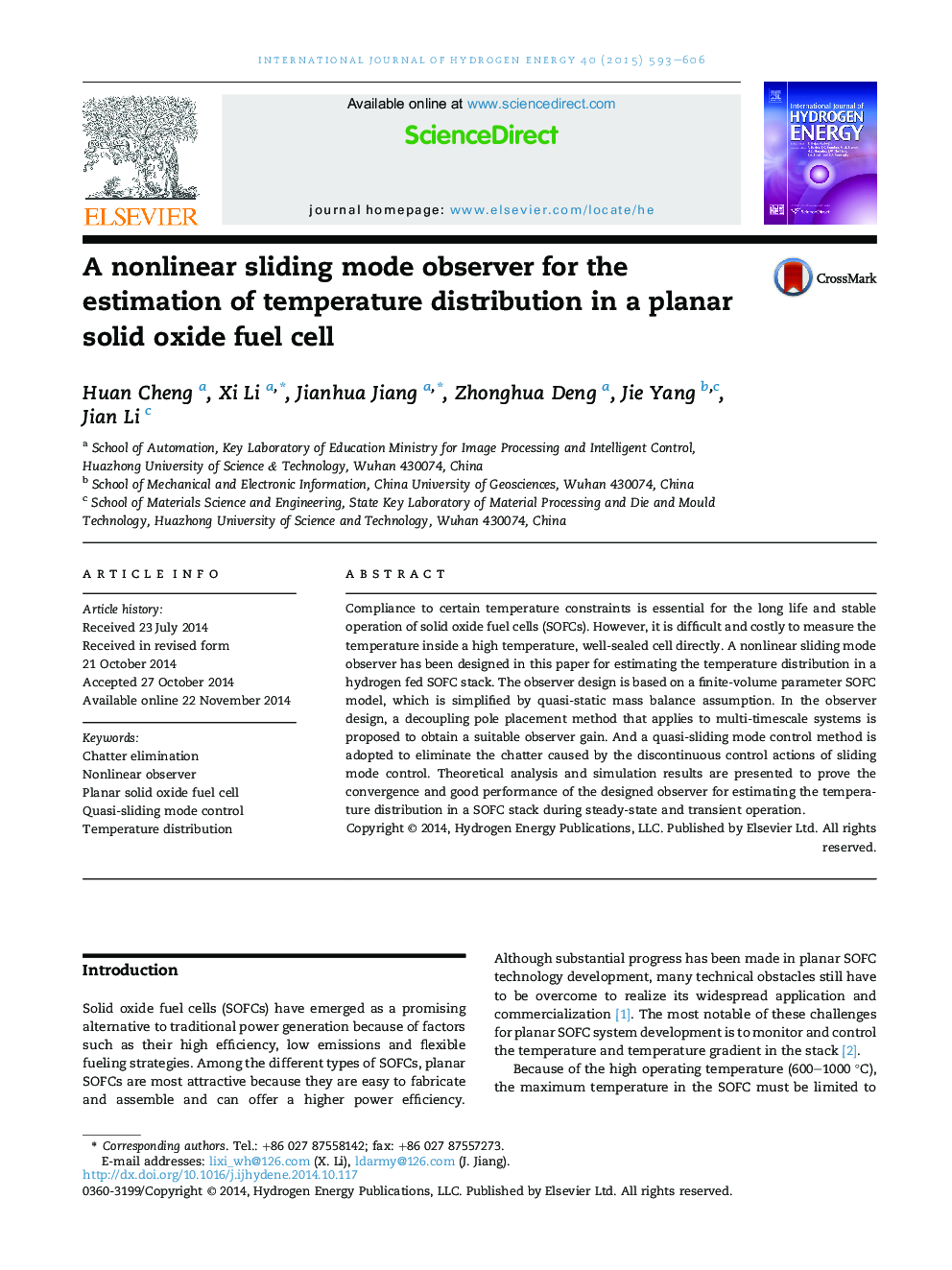 A nonlinear sliding mode observer for the estimation of temperature distribution in a planar solid oxide fuel cell