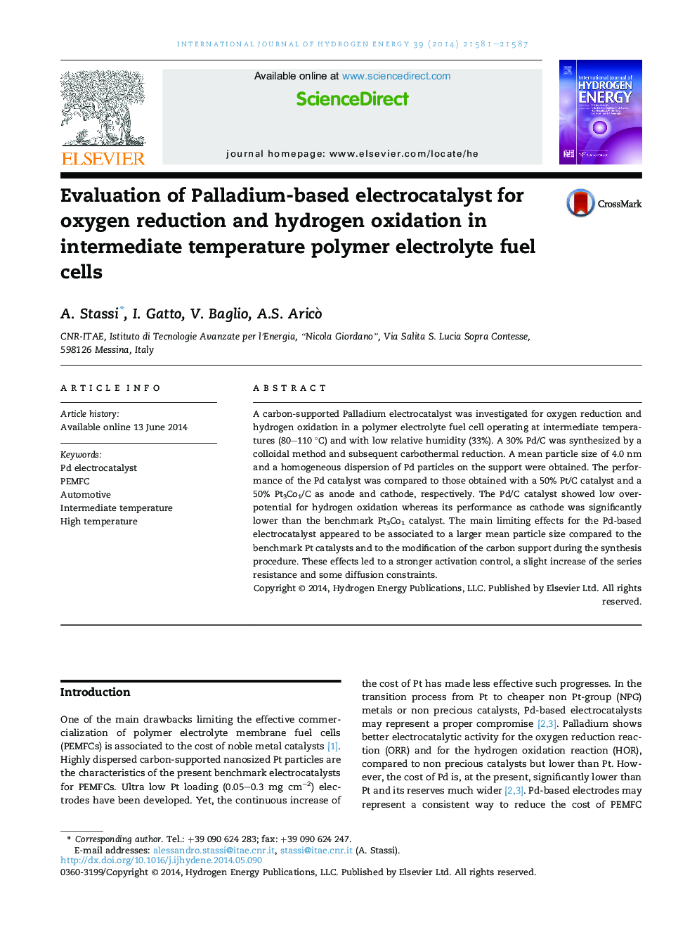 Evaluation of Palladium-based electrocatalyst for oxygen reduction and hydrogen oxidation in intermediate temperature polymer electrolyte fuel cells