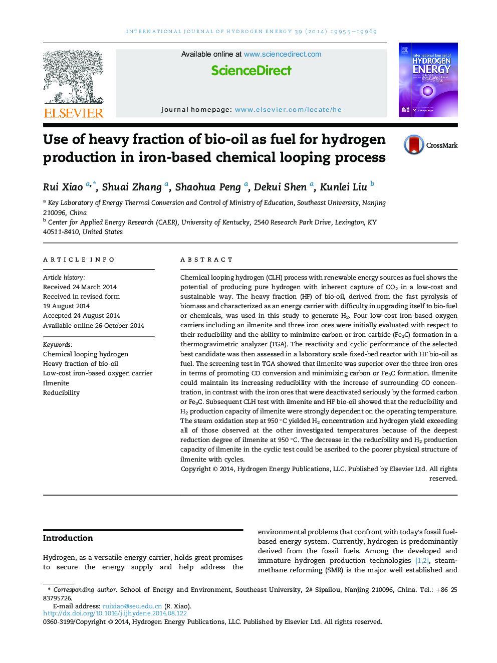 Use of heavy fraction of bio-oil as fuel for hydrogen production in iron-based chemical looping process