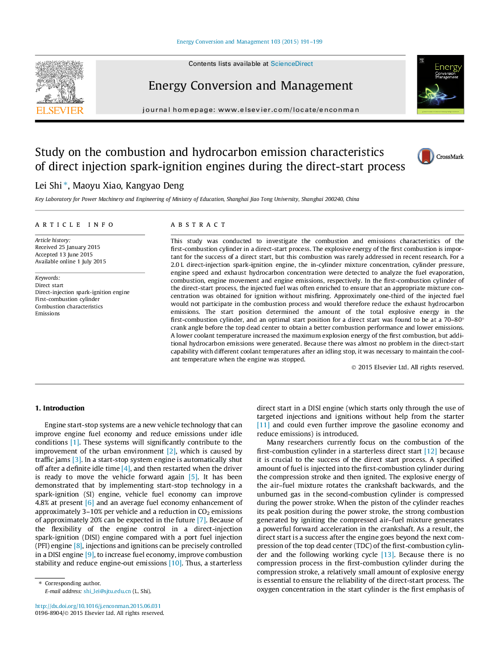 Study on the combustion and hydrocarbon emission characteristics of direct injection spark-ignition engines during the direct-start process