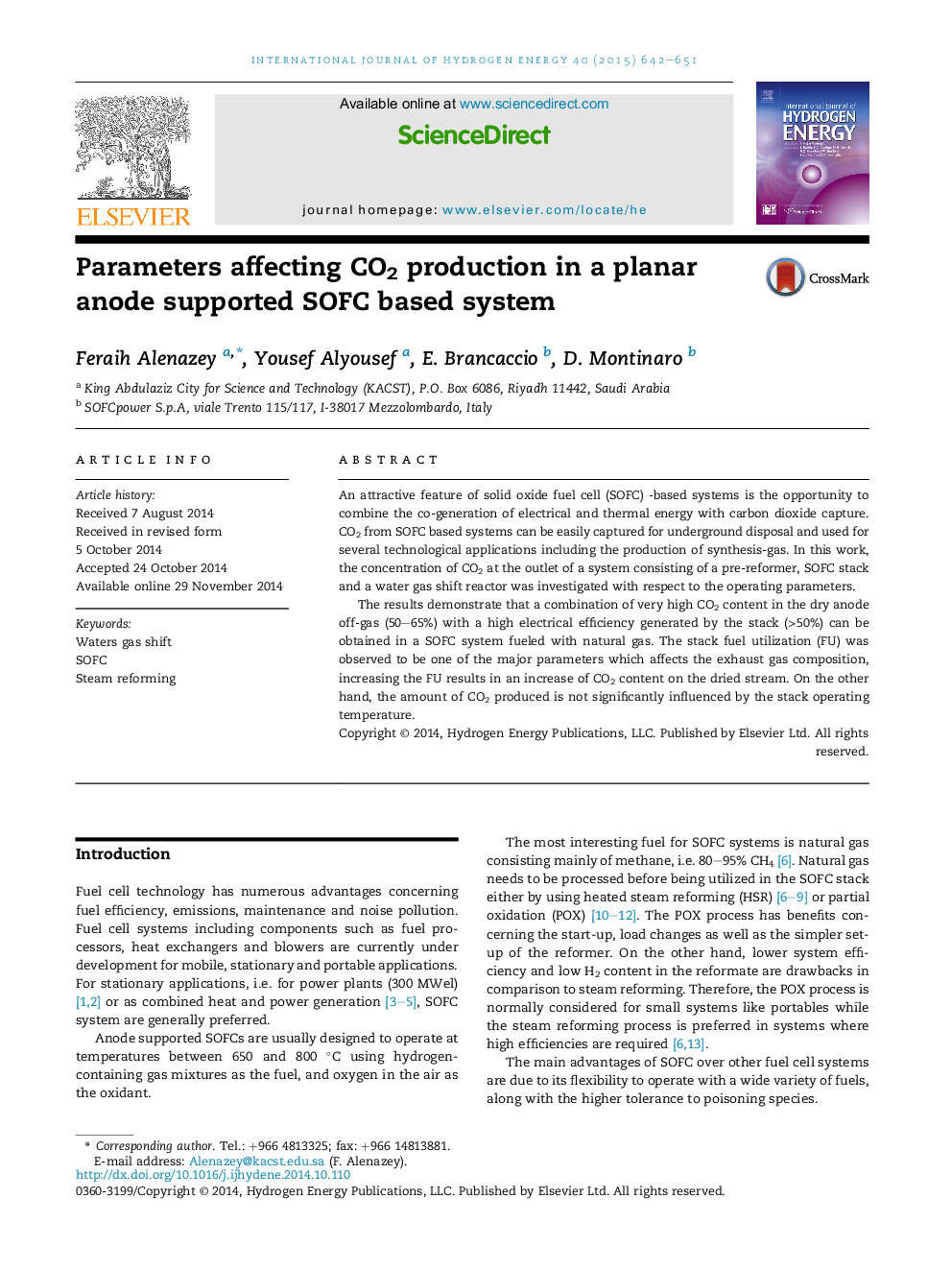 Parameters affecting CO2 production in a planar anode supported SOFC based system