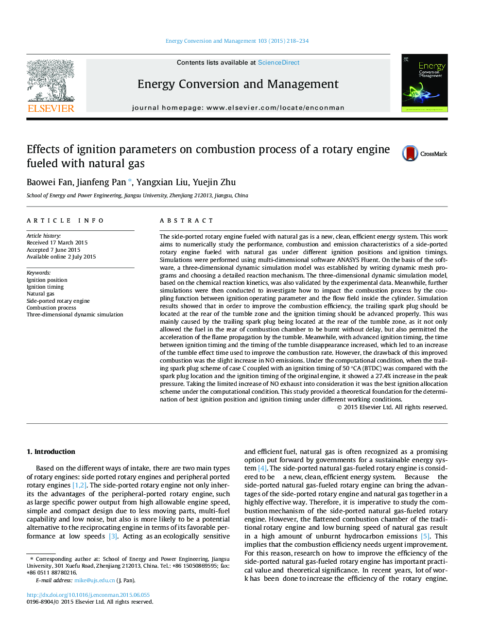 Effects of ignition parameters on combustion process of a rotary engine fueled with natural gas