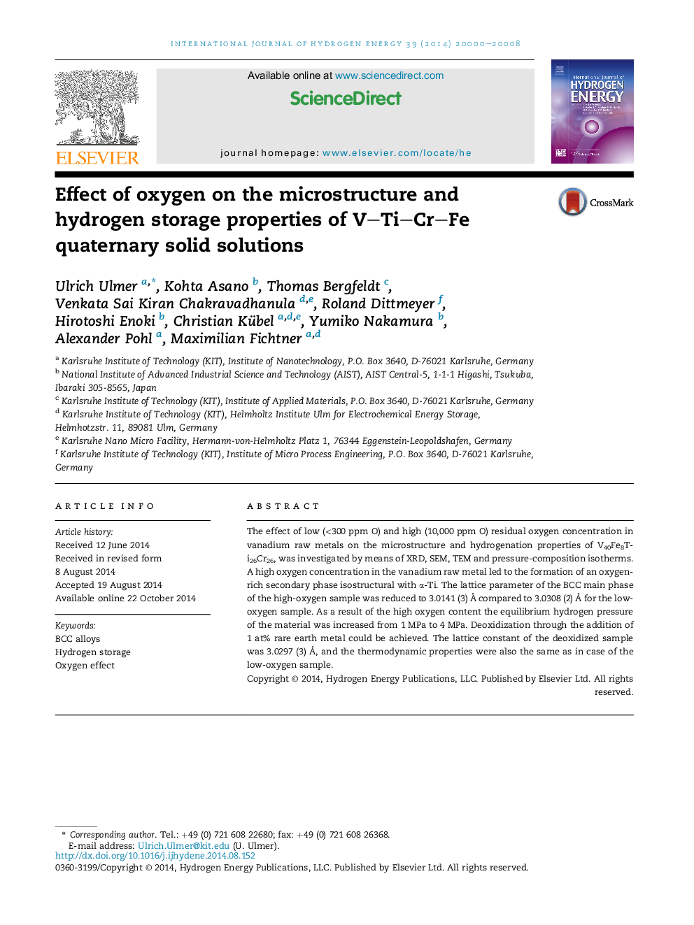 Effect of oxygen on the microstructure and hydrogen storage properties of V-Ti-Cr-Fe quaternary solid solutions