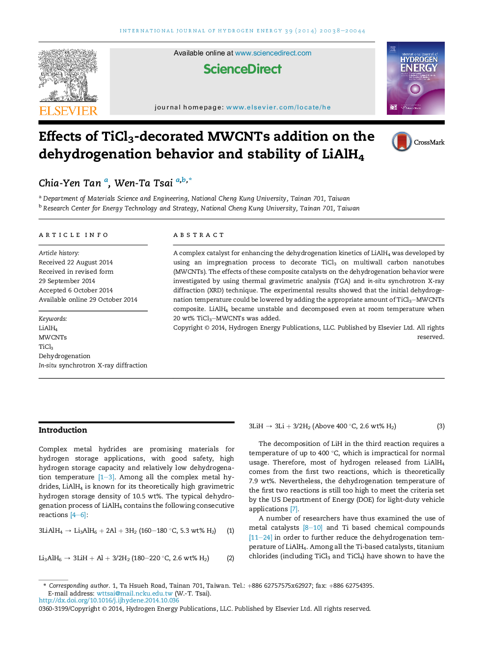 Effects of TiCl3-decorated MWCNTs addition on the dehydrogenation behavior and stability of LiAlH4