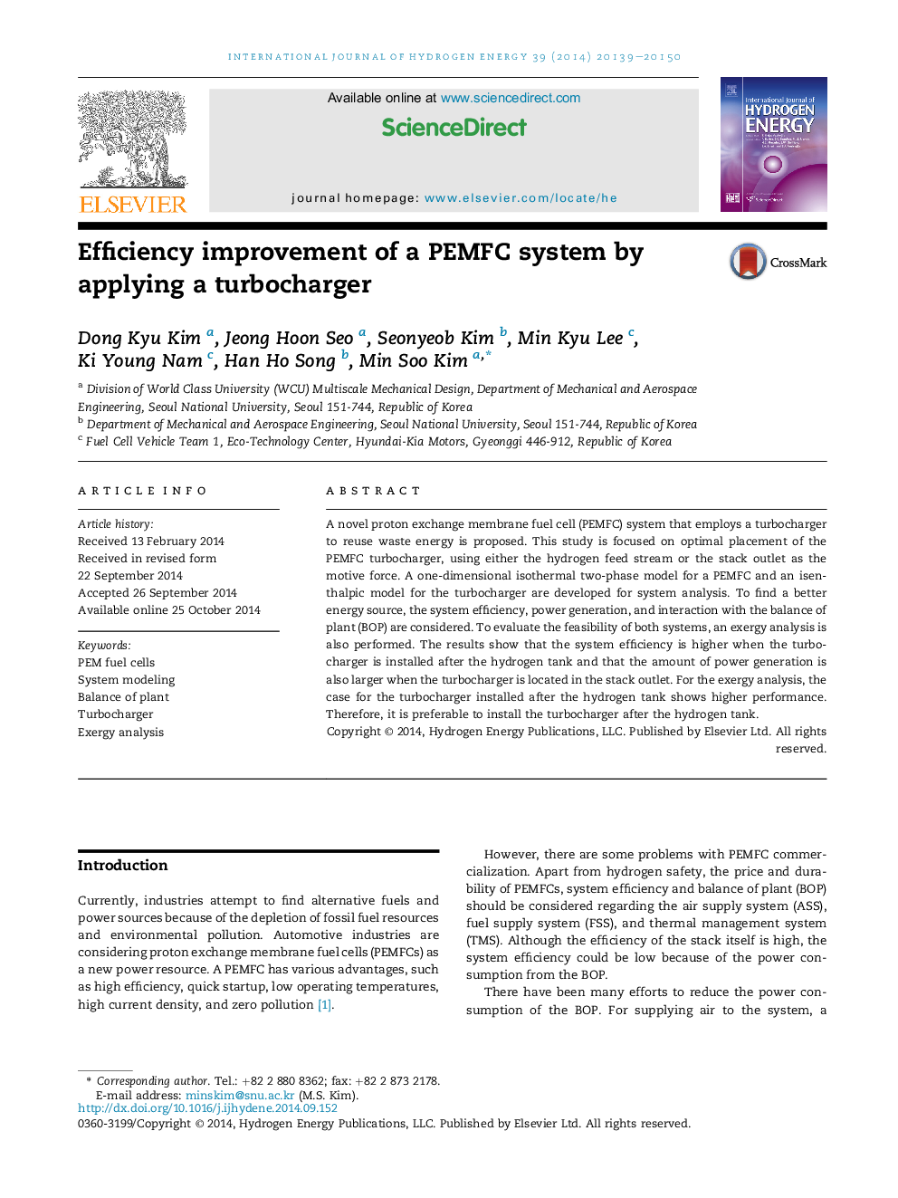 Efficiency improvement of a PEMFC system by applying a turbocharger