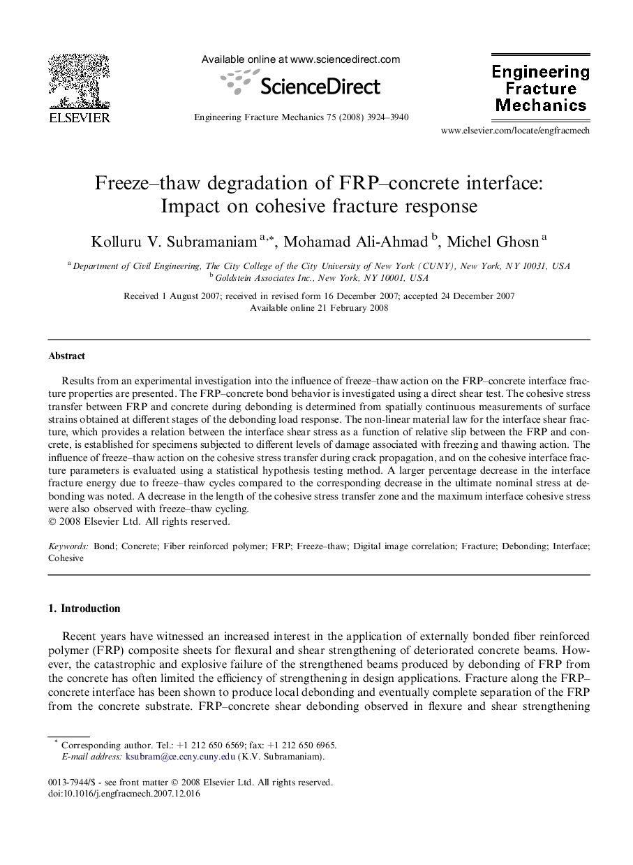 Freeze–thaw degradation of FRP–concrete interface: Impact on cohesive fracture response