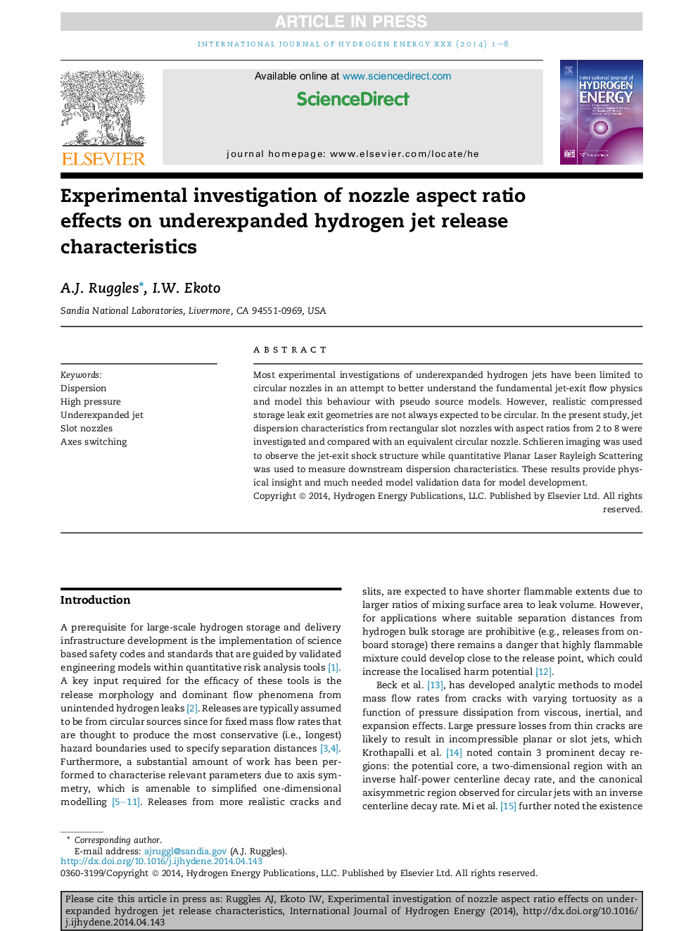 Experimental investigation of nozzle aspect ratio effects on underexpanded hydrogen jet release characteristics