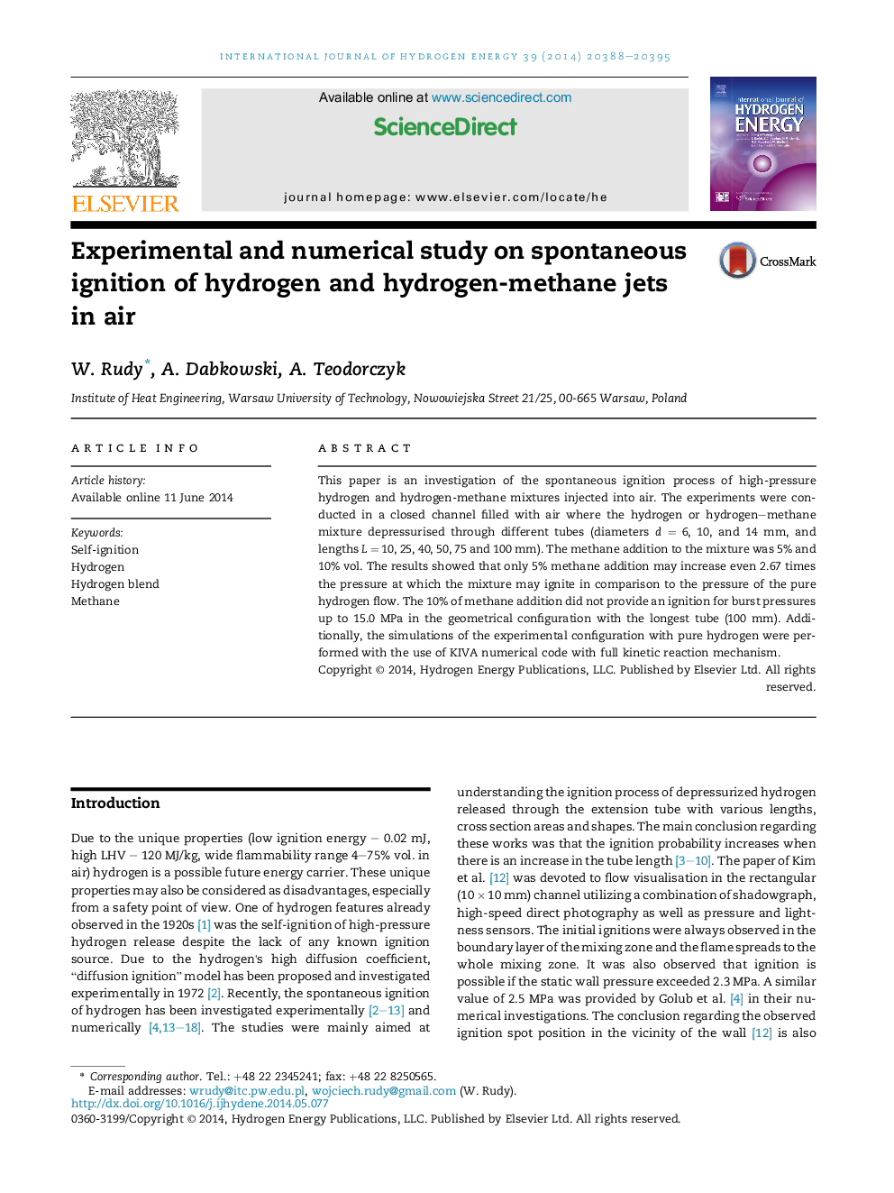 Experimental and numerical study on spontaneous ignition of hydrogen and hydrogen-methane jets inÂ air