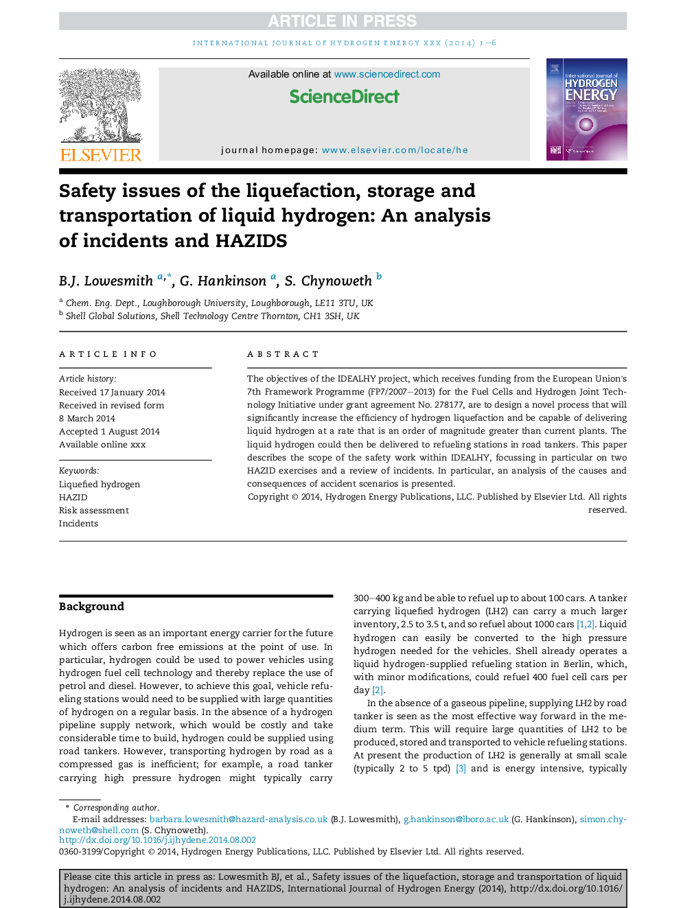 Safety issues of the liquefaction, storage and transportation of liquid hydrogen: An analysis of incidents and HAZIDS