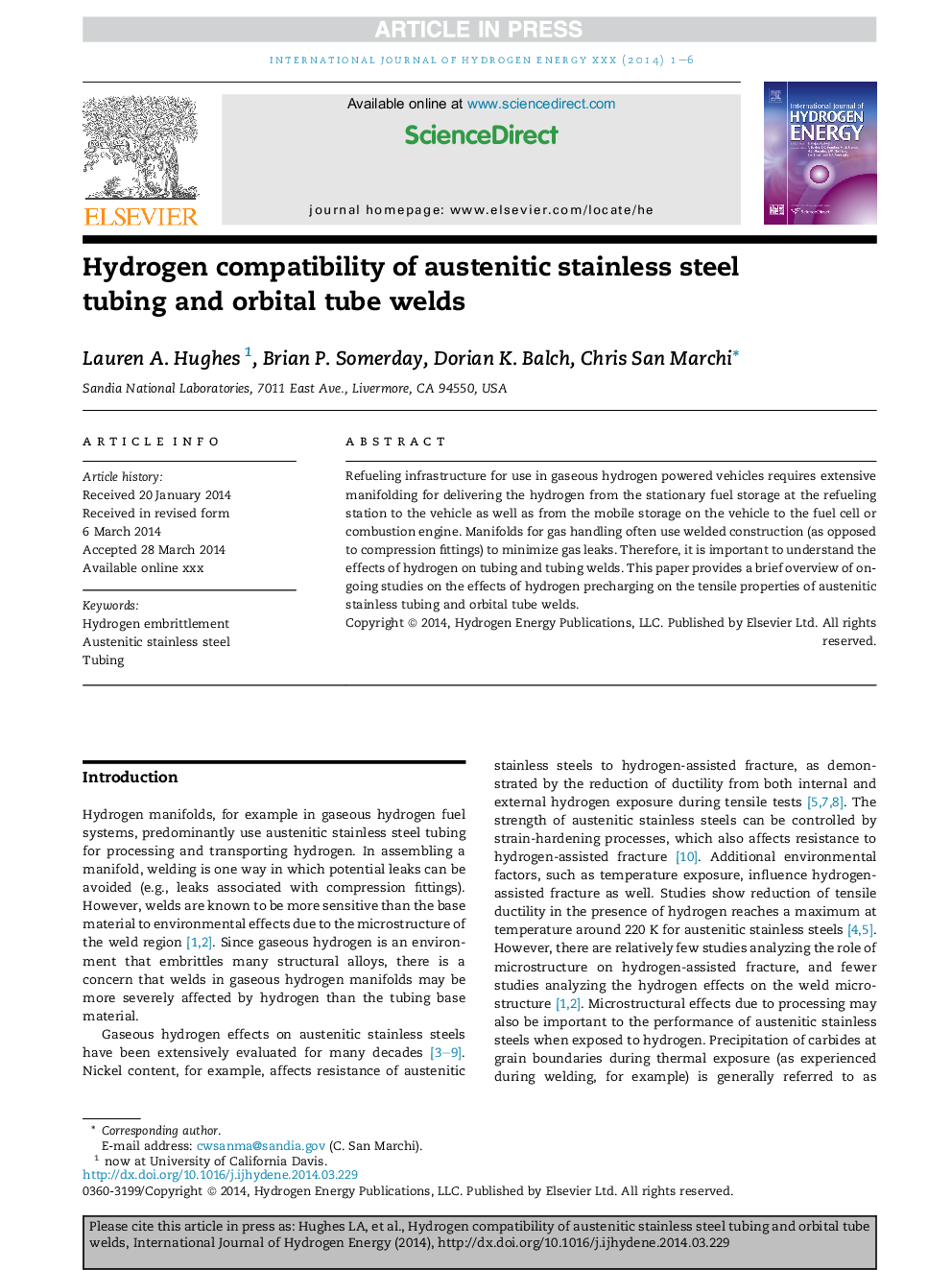 Hydrogen compatibility of austenitic stainless steel tubing and orbital tube welds