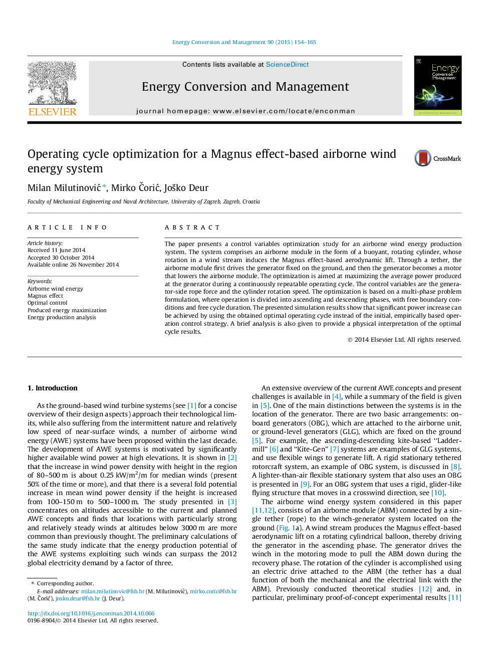 Operating cycle optimization for a Magnus effect-based airborne wind energy system