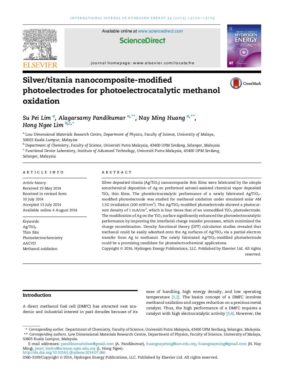 Silver/titania nanocomposite-modified photoelectrodes for photoelectrocatalytic methanol oxidation