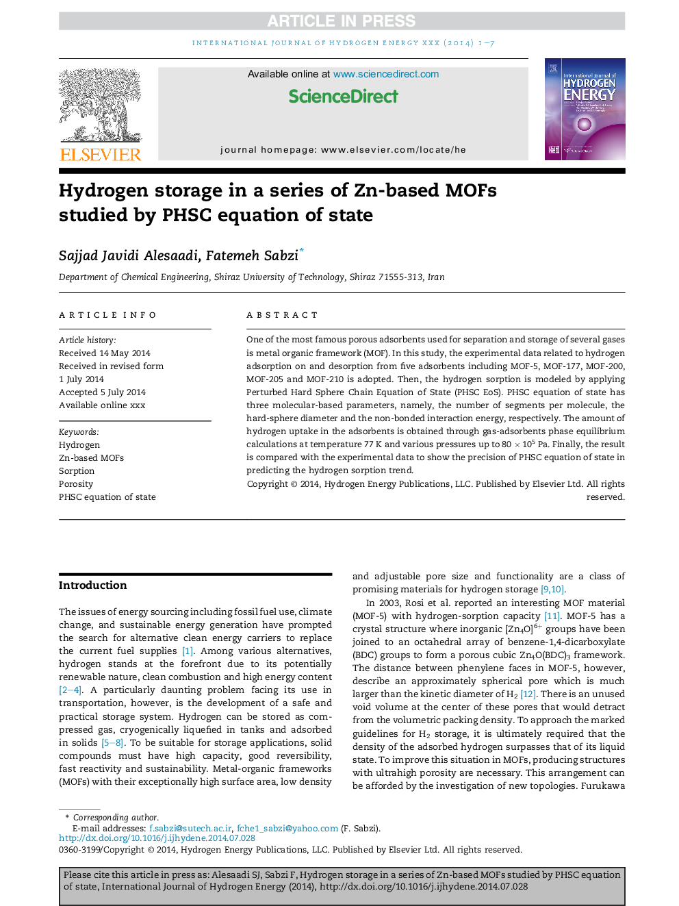 Hydrogen storage in a series of Zn-based MOFs studied by PHSC equation of state