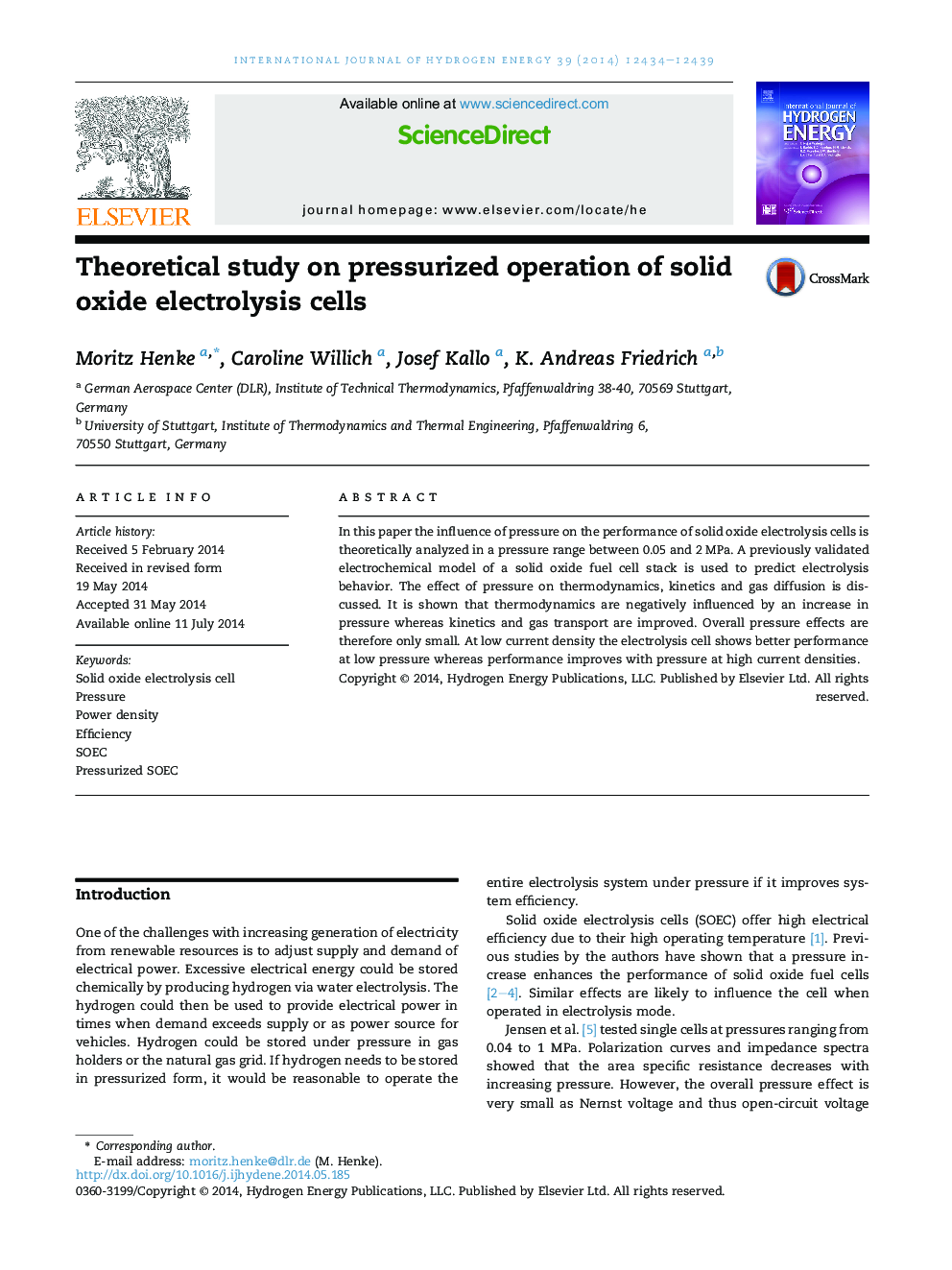 Theoretical study on pressurized operation of solid oxide electrolysis cells